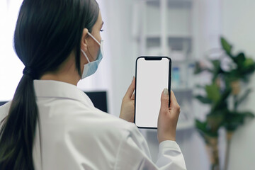 doctor laboratory assistant veterinarian mobile phone mockup empty screen medical vet science app we