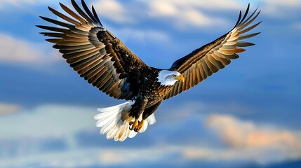 Wall Mural - A bald eagle soaring in a blue sky