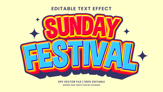 Sunday festival fun editable text effect retro and vintage style