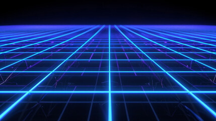 Wall Mural - 3d retro neon blue abstract background with laser lines in space. Synthwave grid videogame style. Vj futuristic sci-fi 80s 90s y2k wireframe net. Disco music template. 
