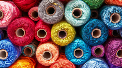 Poster - A bunch of colorful yarns are piled up in a pile. The colors are bright and vibrant, creating a cheerful and lively atmosphere. The yarns are of various sizes and textures, adding depth.