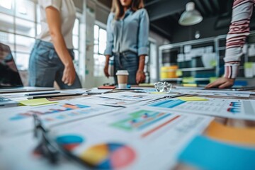 Wall Mural - group at table with documents and writing tools