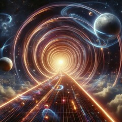 Wall Mural -  Wormhole Space space containing a hypothetical tunnel like shor