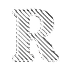 White symbol with silver diagonal ultra thin straps. letter r