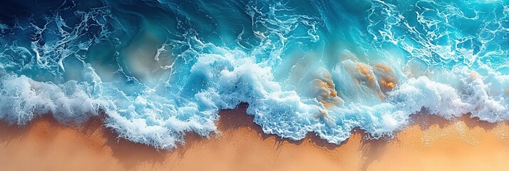 Wall Mural - The shoreline border of the sea and the sandy shore, top view