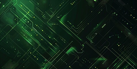 Wall Mural - Green abstract background with glowing lines and dots