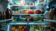 © Emiliia - A well-organized refrigerator with various food items, including fresh produce, drinks, and prepared meals, neatly arranged on the shelves.