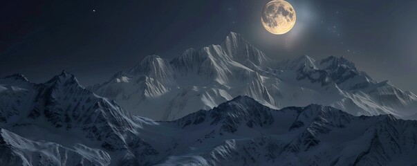 Wall Mural - Dramatic mountain range illuminated by the full moon, 4K hyperrealistic photo