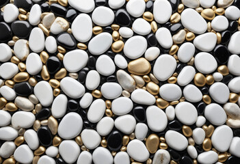 Glossy white, gold and black pebble stone wall