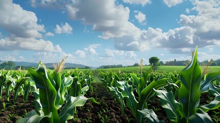 Wall Mural - a fresh and clear view of corn and its farm