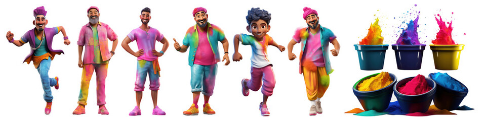 PNG 3D cartoon holi festival  cut out element set