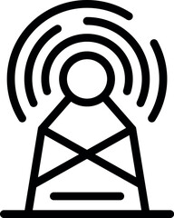 Poster - Simple, bold line icon of a radio tower transmitting signals with waves extending outward