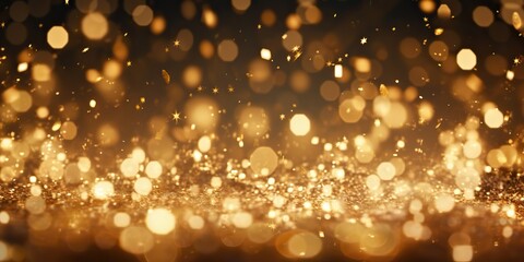 Wall Mural - golden christmas particles and sprinkles for a holiday celebration like christmas or new year light glow decorative background scene