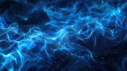 Abstract background of glowing blue mesh or interwoven lines on a dark background