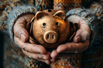 Wall Mural - Person holding piggy bank