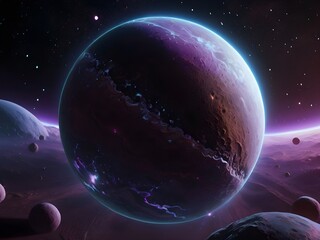 Wall Mural - landscape with planets, stars, and a nebula