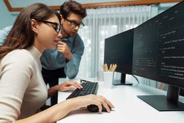 Poster - team skilled developers program thinking newest coding creative website planning software project on