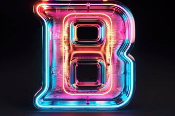 Aufkleber - A single neon light illuminates the letter B in a darkened environment, highlighting its bright blue hue