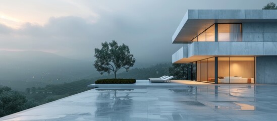 Wall Mural - Modern Minimalist House with a Pool and View