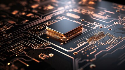 Poster - close-up of a microchip showcasing intricate circuitry and cutting-edge technology