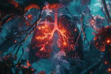 Aufkleber - A detailed view of a tree branch with a peculiar growth resembling human lungs, suitable for use in medical or environmental contexts