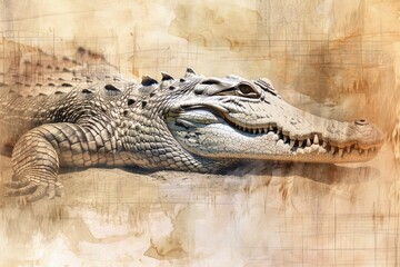 Poster - A photograph of a crocodile's face with its mouth open, showing its teeth and tongue