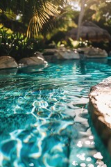 Poster - A pool surrounded by palm trees, perfect for relaxing and enjoying the sunshine