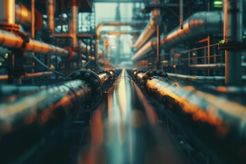 Poster - A large industrial pipe room filled with numerous pipes and machinery