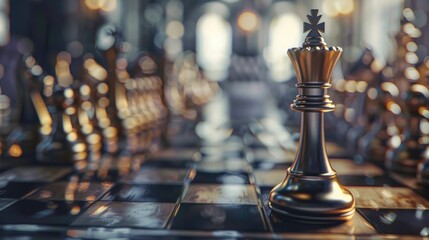 Poster - Close-up view of a chess piece on a chessboard, suitable for use in illustrations or educational materials