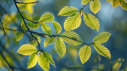Poster - A detailed view of leaves on a tree branch, suitable for nature or botanical-themed designs