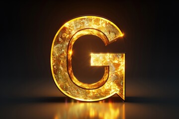 Poster - A single letter g lit up in gold, often used as a decorative element or symbol