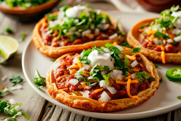 Sticker - Traditional homemade Mexican food sopes on wooden table