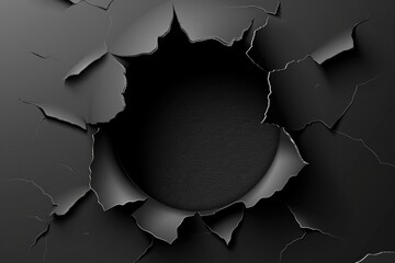 Wall Mural - A hole in a wall with a black background, suitable for use in design and photography projects