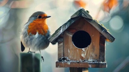 Wall Mural - robin on feeder