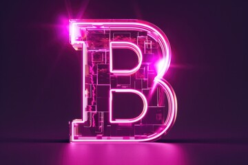 Poster - A single neon letter B displayed on a black background