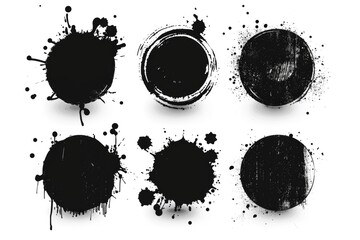 Poster - A close-up shot of random black ink splatters on a white background, suitable for use in graphic design or as a texture