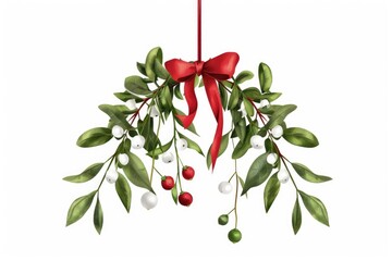 Aufkleber - A Christmas mist hangs from a red ribbon, ideal for winter or holiday-themed projects