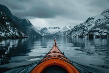 Poster - Aerial view of mountains from a kayak perspective