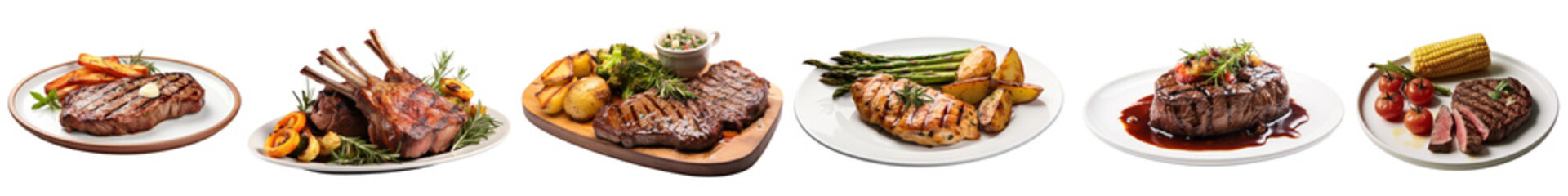 Steak and ribs png cut out element set