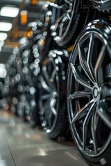 Poster - A row of car tires displayed in a showroom for sale or display