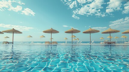 Poster - A pool with umbrellas and chairs submerged in water