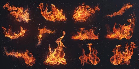 Poster - A collection of fire flames on a dark or black background