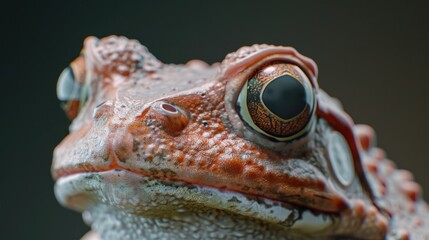 Poster - A close-up view of a frog's face with a blurred background, suitable for use in wildlife or nature-themed projects