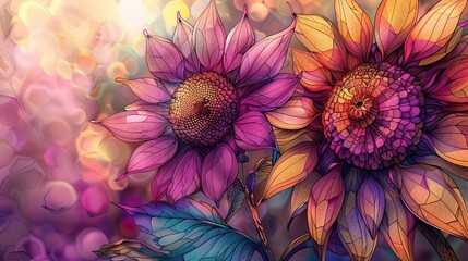 Wall Mural - Two colorful flowers with a blurry background