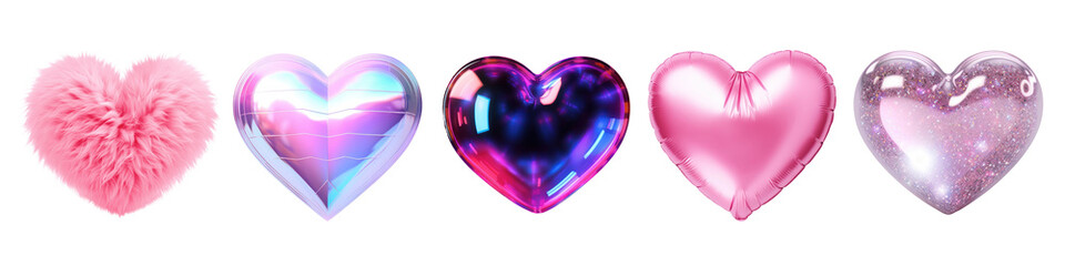 3d hearts png cut out element set