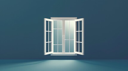 Canvas Print - A window open to the outside with a blue wall visible inside