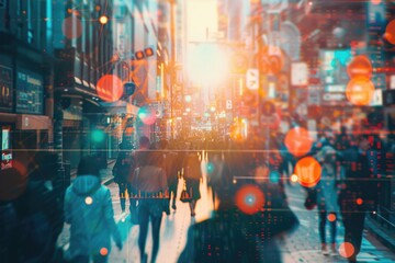 Aufkleber - People walking on a busy city street