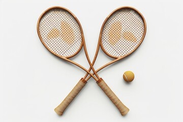 Poster - Two tennis rackets and a ball on a white surface, ideal for sports or fitness illustrations