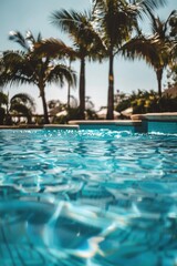 Poster - A serene scene of a swimming pool surrounded by palm trees