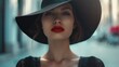 © Fotograf - A woman wearing a black hat and bold red lipstick, possibly a character from a movie or TV show